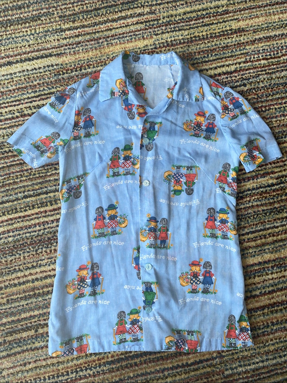 Handmade vintage button up with “Friends” print S
